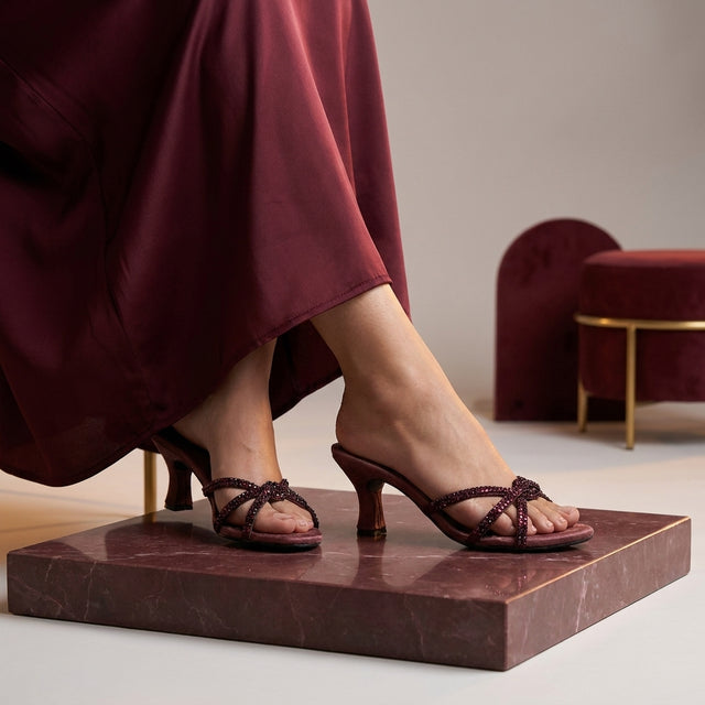 Amal Burgundy 3in Flared Heel Comfortable Mule Sandals | S132H-BRG