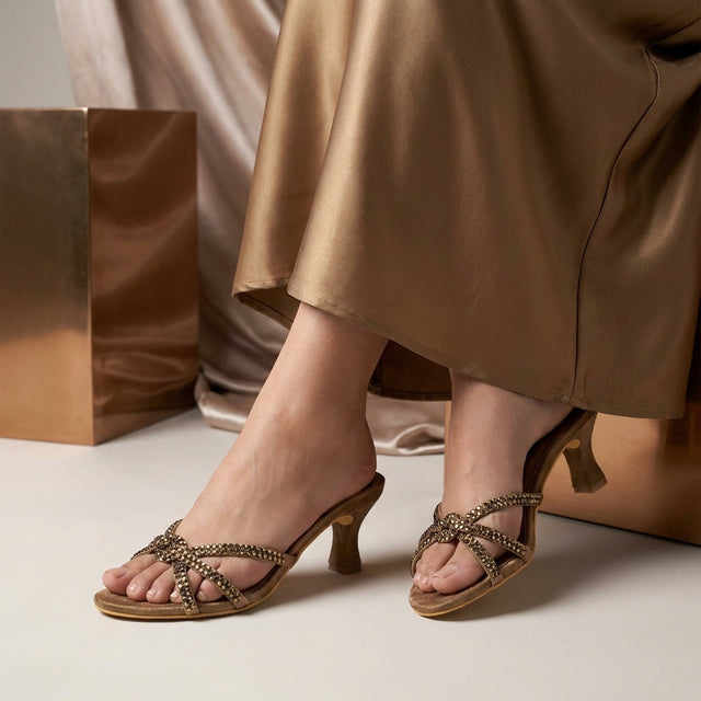 Amal Mocha 3in Flared Heel Comfortable Mule Sandals | S132H-MCH