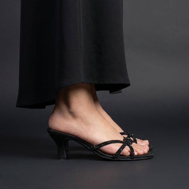 Amal Noir 3in Flared Heel Comfortable Mule Sandals | S132H-NOR