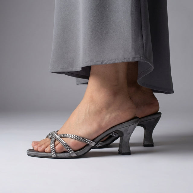 Amal Smoke 3in Flared Heel Comfortable Mule Sandals | S132H-SMK