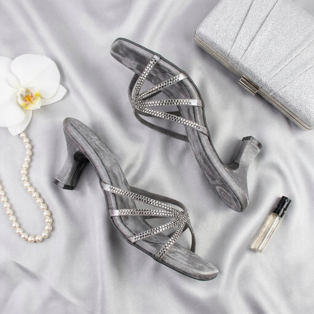 Zoya Ramadan 3in Smoke Flared Heel Rhinestone Sandals | S141H-SMK