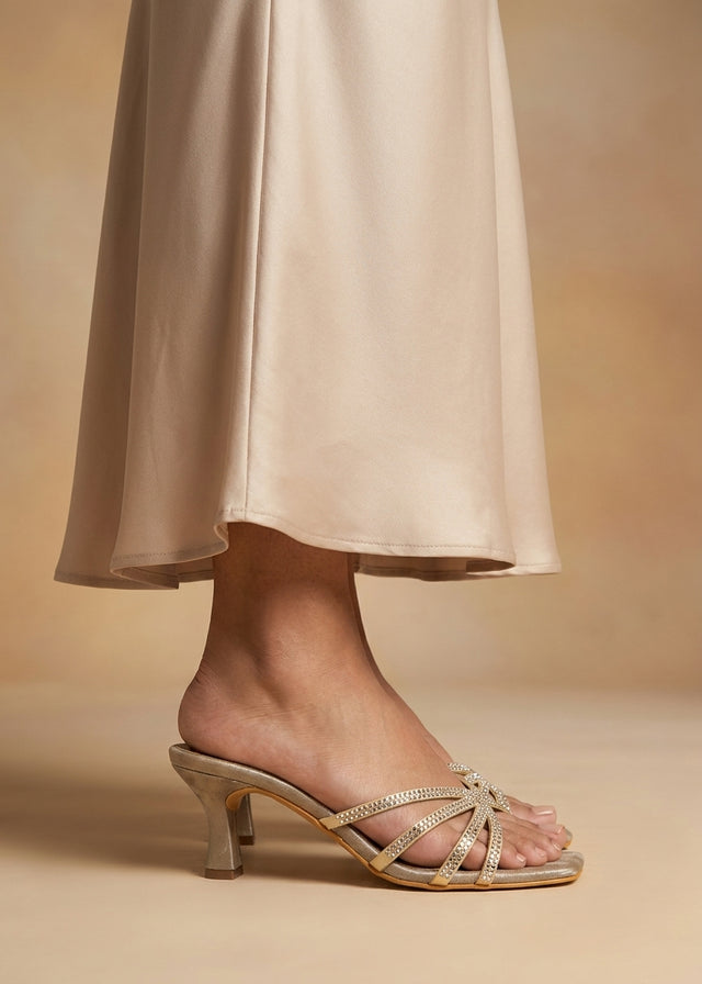 Zoya Ramadan 3in Sandstone Flared Heel Rhinestone Sandals | S141H-SND