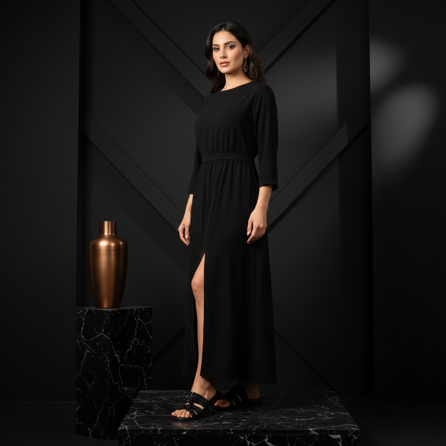 Aliyah Black Flat Artisan-Made Slippers | S156F-B
