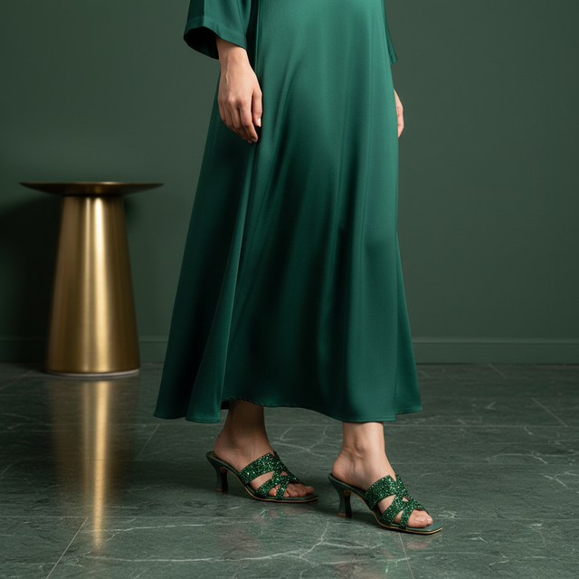 Aliyah Green 3in Flared Heel Artisan-Made Sandals | S156H-GRN