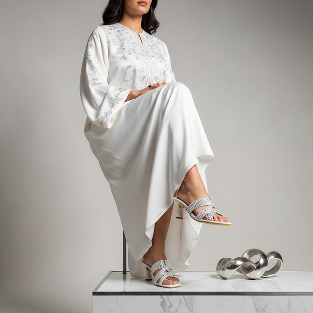 White 3in Flared Heel Artisan-Made Sandals | S156H-W