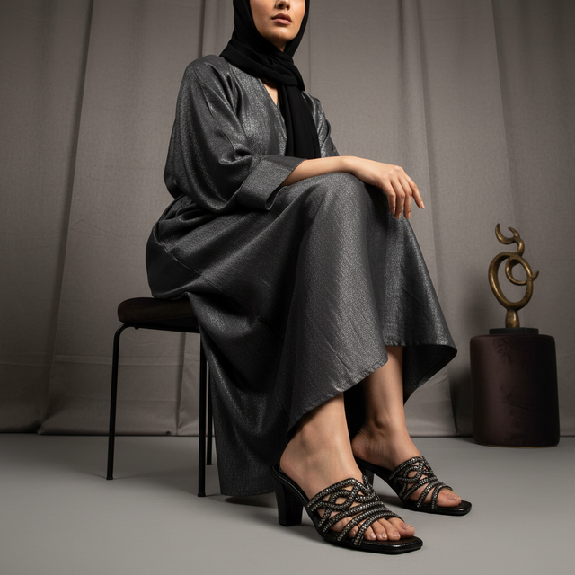 Black 3in Tall Block Heel Blended Mule Sandals | S181H-B