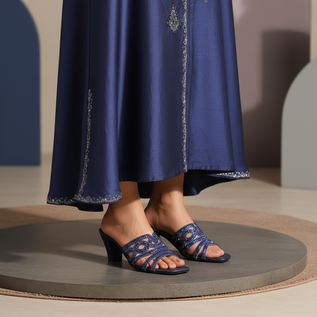 Samira Navy Blue 3in Tall Block Heel Blended Mule Sandals | S181H-NVY