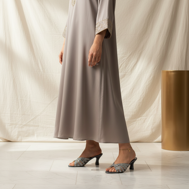 Grey 3in Flared Heel Pointed Toe Sandals | S182H-GR