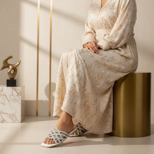 White Flat Sparkling Slippers | S200F-W