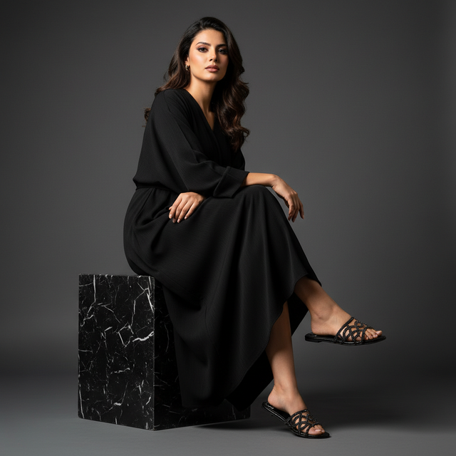 Black Flat Simple Slides | S203F-B