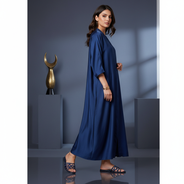 Navy Blue Flat Simple Slides | S203F-NVY