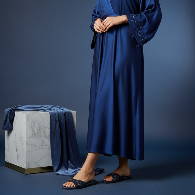 Reem Navy Blue Flat Patterned Slippers | S207F-NVY