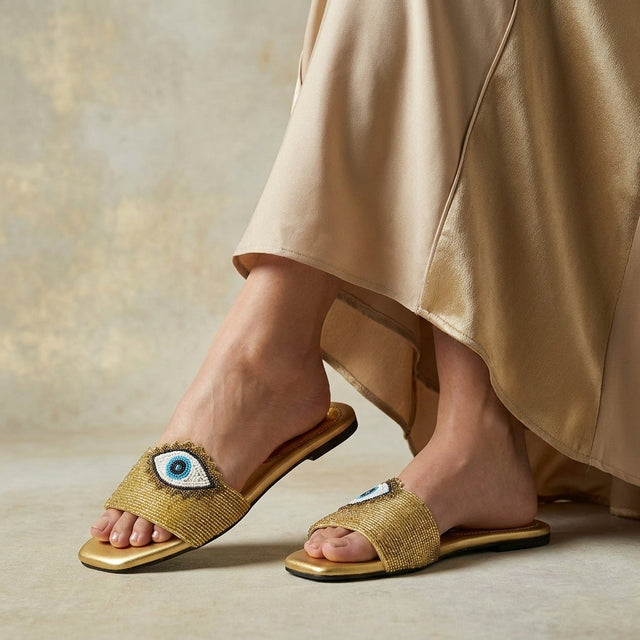 Muna Gold Flat Evil Eye Slip-Ons | S210F-G