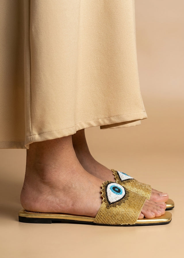 Muna Gold Flat Evil Eye Slip-Ons | S210F-G