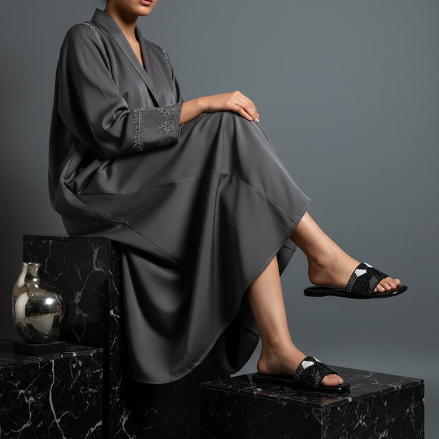 Hala Black Flat Textured Slip-Ons | S212F-B