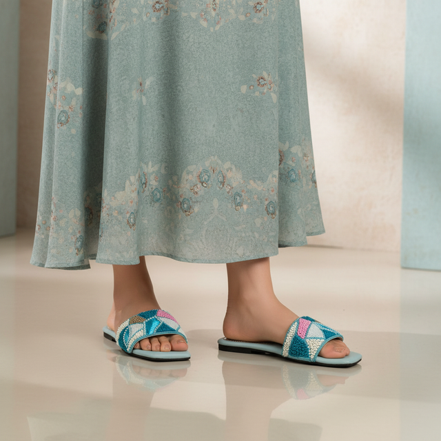 Hala Baby Blue Flat Textured Slip-Ons | S212F-BBL