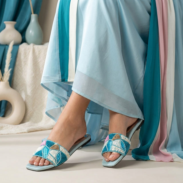 Hala Baby Blue Flat Textured Slip-Ons | S212F-BBL