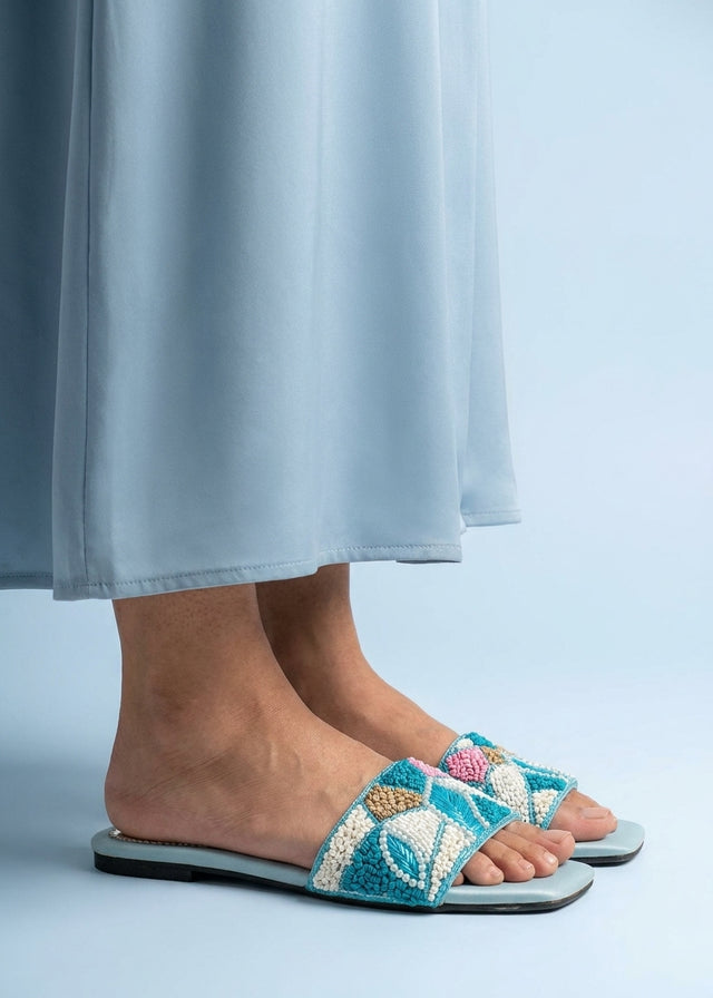 Hala Baby Blue Flat Textured Slip-Ons | S212F-BBL