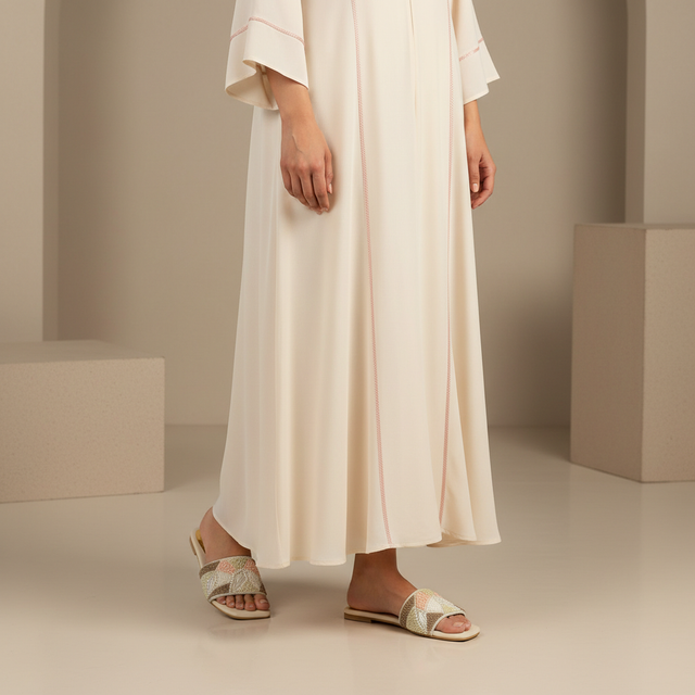 Hala Cream Flat Textured Slip-Ons | S212F-C