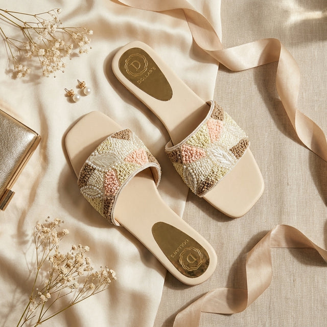 Hala Cream Flat Textured Slip-Ons | S212F-C