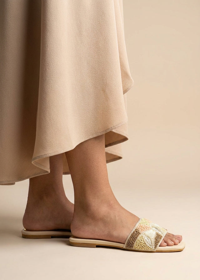 Hala Cream Flat Textured Slip-Ons | S212F-C