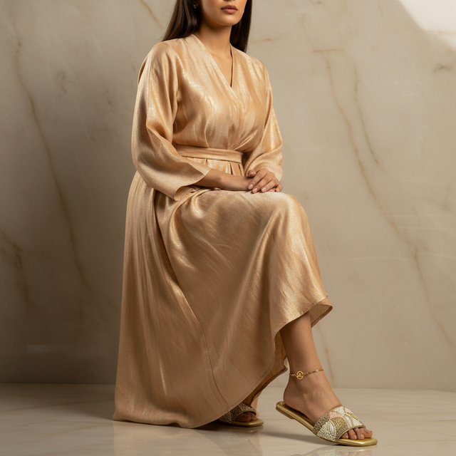 Hala Gold Flat Textured Slip-Ons | S212F-G