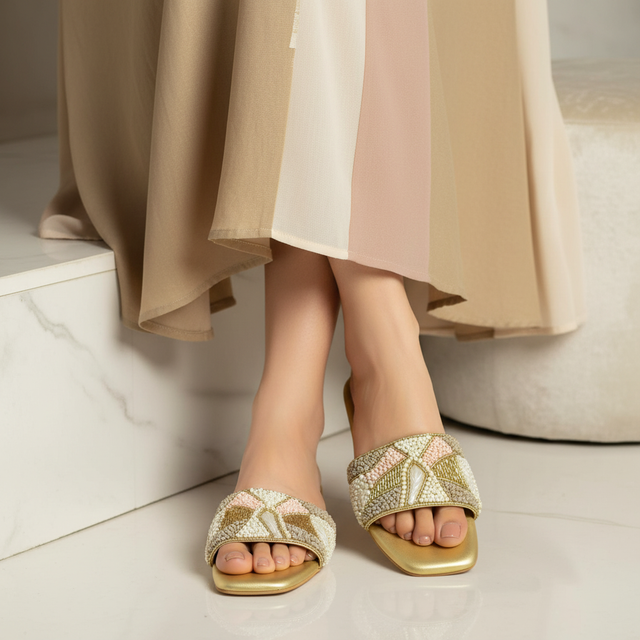 Hala Gold Flat Textured Slip-Ons | S212F-G