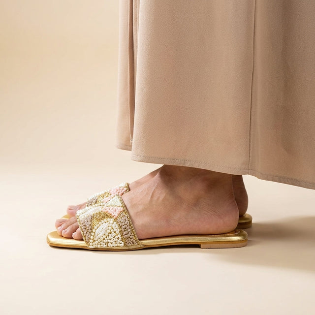 Hala Gold Flat Textured Slip-Ons | S212F-G