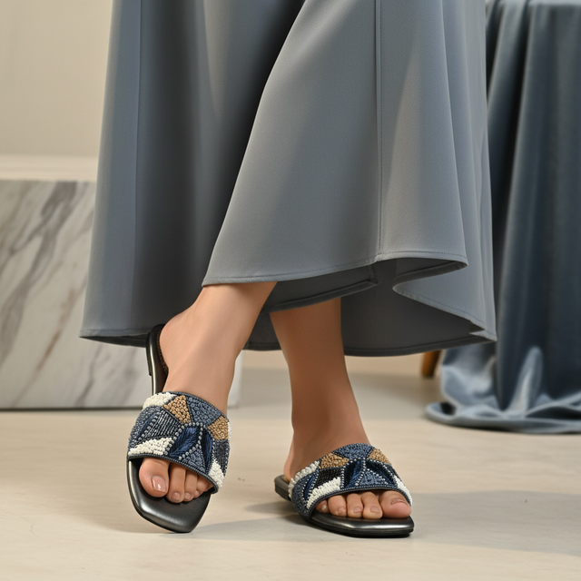 Hala Grey Flat Textured Slip-Ons | S212F-GR