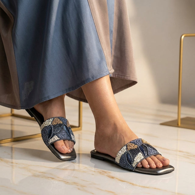 Hala Grey Flat Textured Slip-Ons | S212F-GR