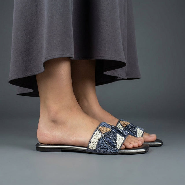 Hala Grey Flat Textured Slip-Ons | S212F-GR