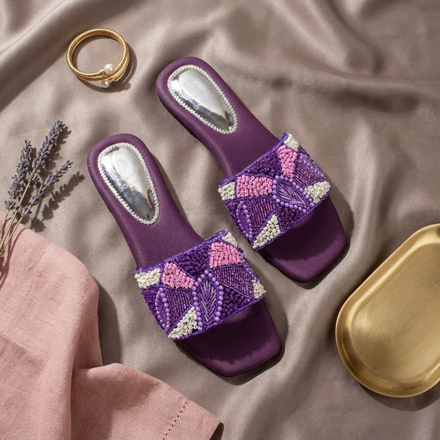 Hala Purple Flat Textured Slip-Ons | S212F-PRP