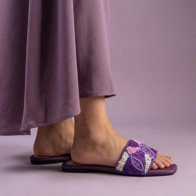 Hala Purple Flat Textured Slip-Ons | S212F-PRP