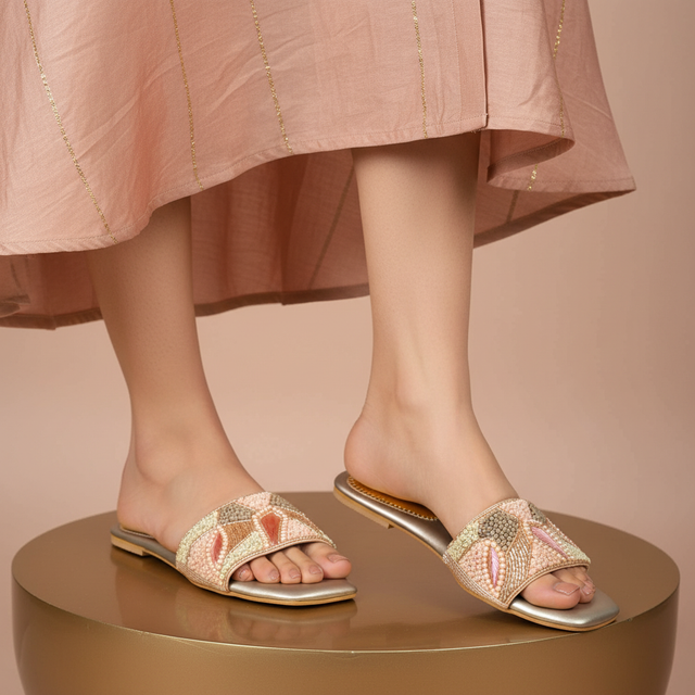 Hala Rose Flat Textured Slip-Ons | S212F-R