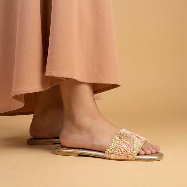 Hala Rose Flat Textured Slip-Ons | S212F-R