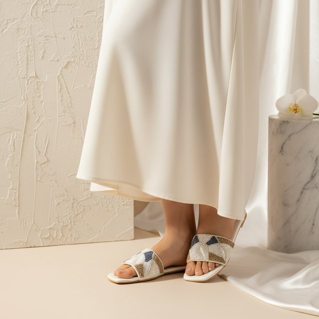 Hala White Flat Textured Slip-Ons | S212F-W