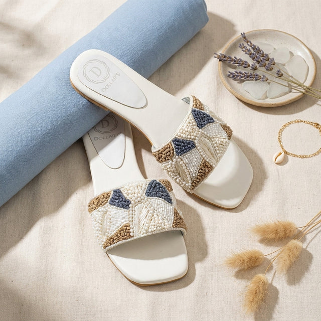 Hala White Flat Textured Slip-Ons | S212F-W