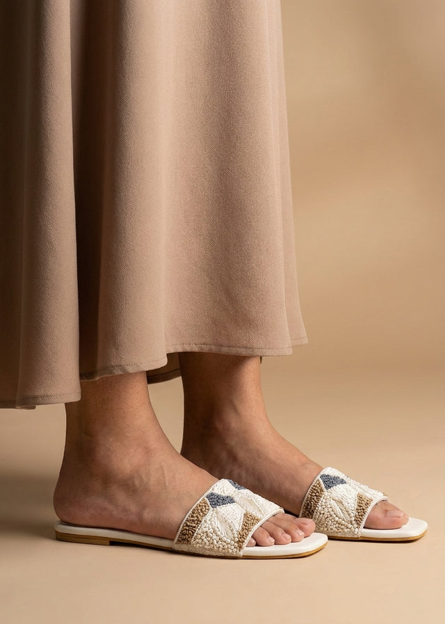 Hala White Flat Textured Slip-Ons | S212F-W
