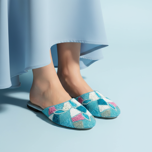 Baby Blue Flat Textured Slippers | S213F-BBL