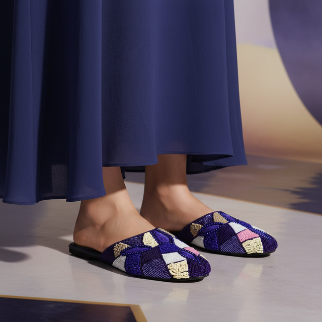 Blue Flat Textured Slides | S213F-BLU
