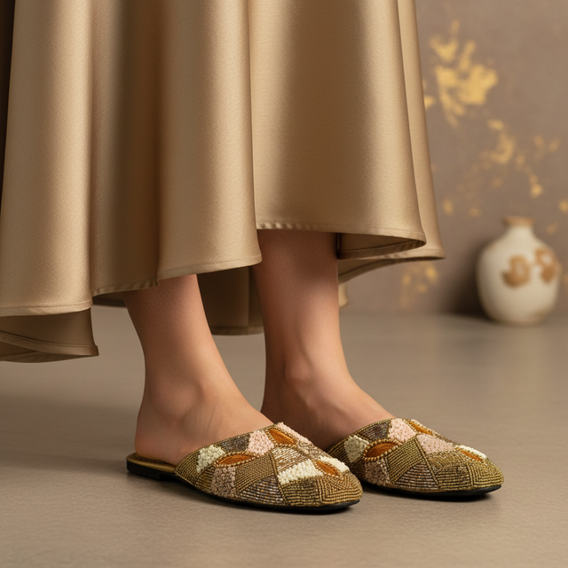 Bronze Flat Textured Slippers | S213F-BRZ