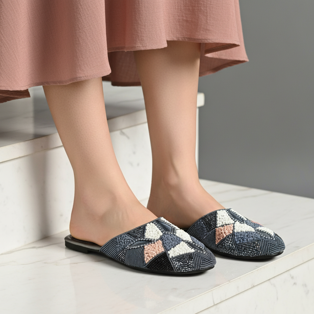 Grey Flat Textured Slippers | S213F-GR