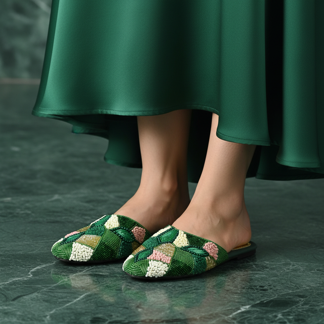 Green Flat Textured Slides | S213F-GRN