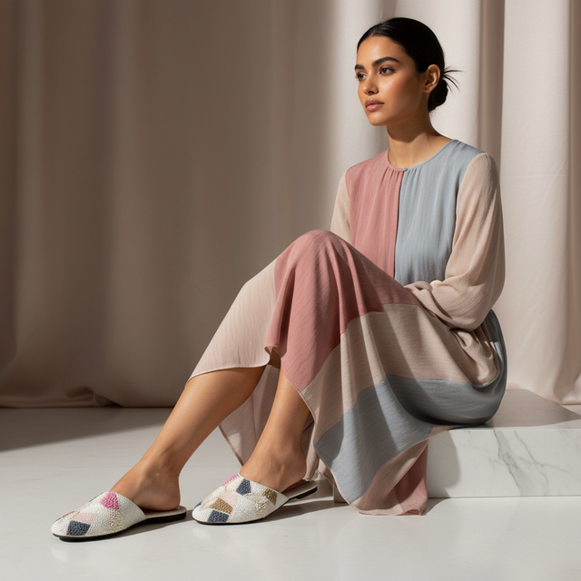 White Flat Textured Slippers | S213F-W