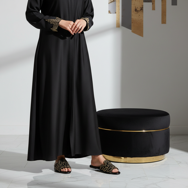 Black Gold Flat Natural Design Slip Ons | S214F-BG