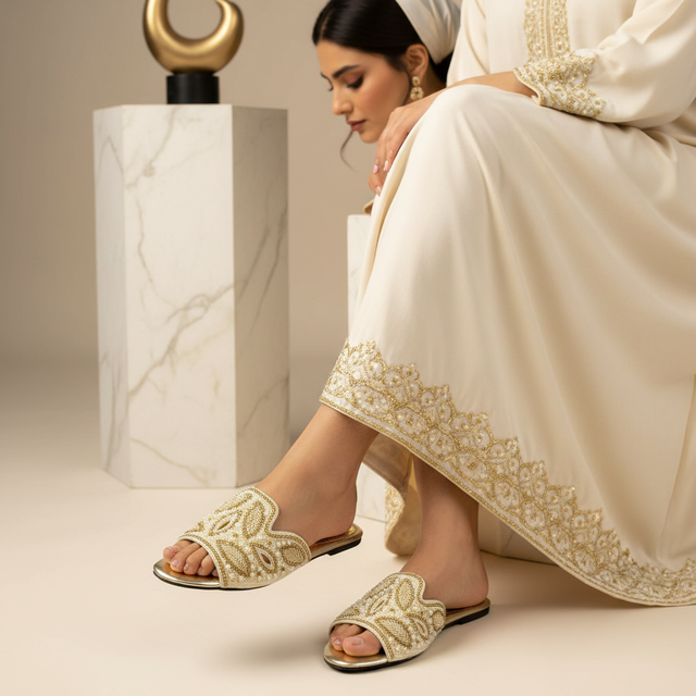 Cream Flat Natural Design Slippers | S214F-C