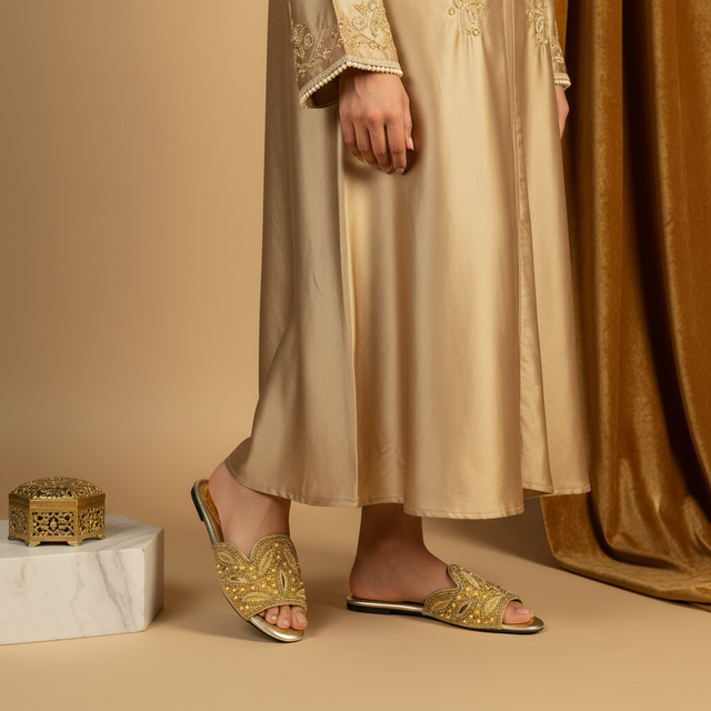 Gold Flat Natural Design Slippers | S214F-G
