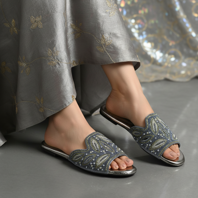 Grey Flat Natural Design Slippers | S214F-GR