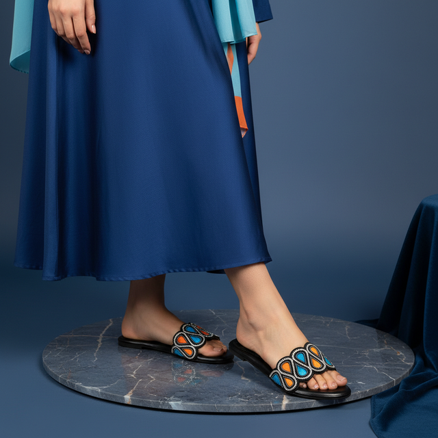 Black Multicolour Flat Modern Slip Ons | S215F-BM