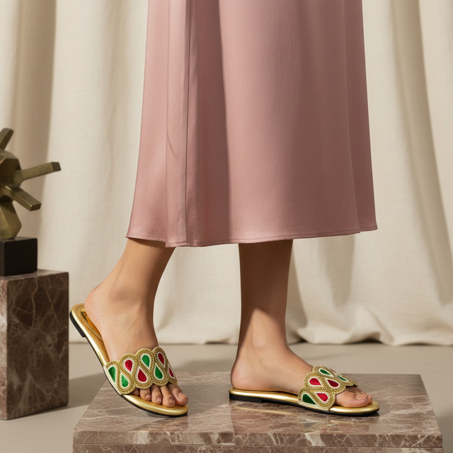 Gold Multicolour Flat Modern Slides | S215F-GM